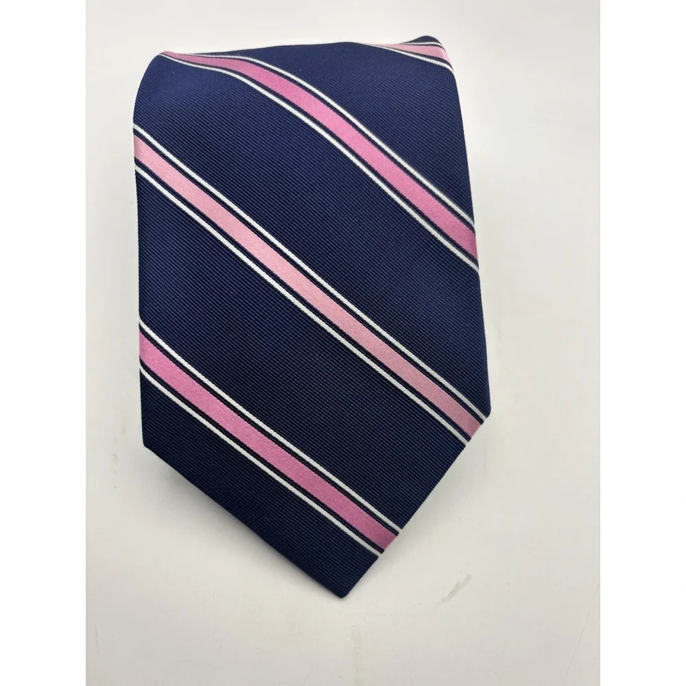 Nautica Mens Silk Tie Necktie Pink Navy‎ Blue Stripes REPP 3.5